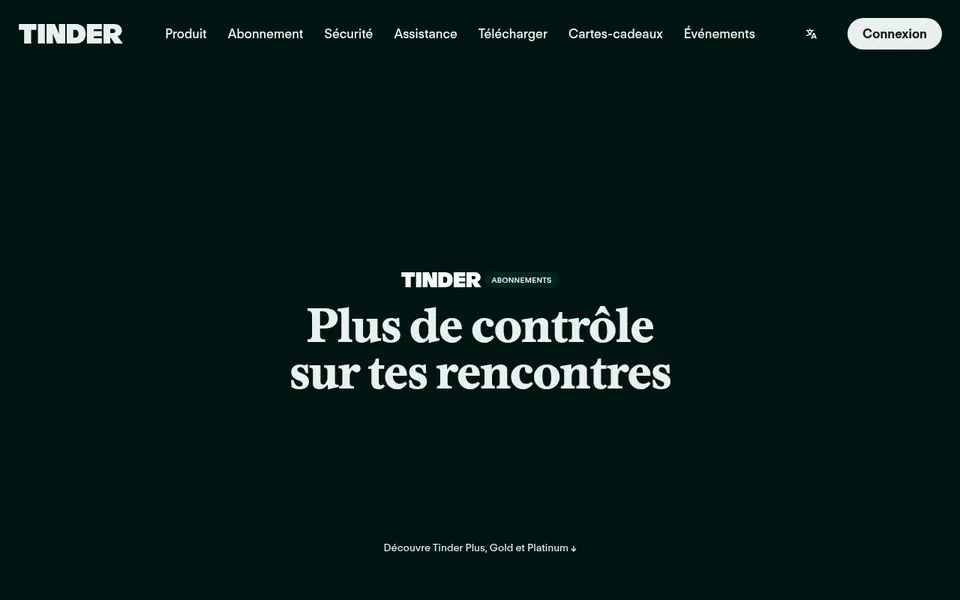 Tinder avis, capture d’écran: la page des abonnements Plus, Gold et Platinum